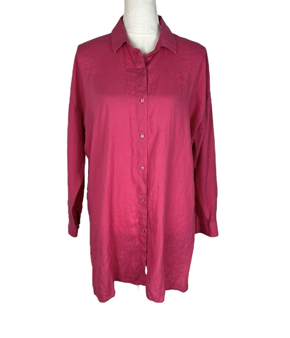 Eileen Fisher Organic Handkerchief Linen Button Up Shirt Collared Pink Size XS